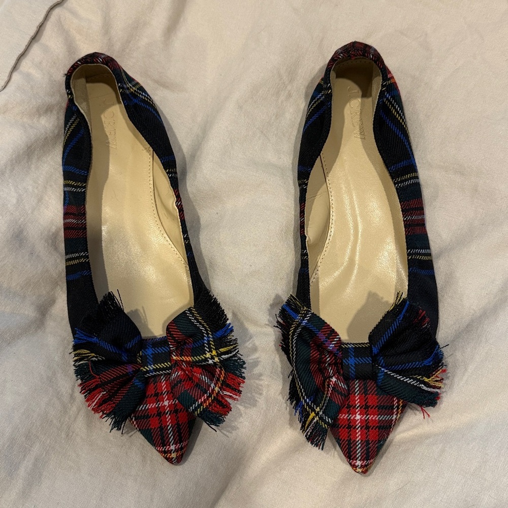 J.CREW Lottie Tartan Plaid Bow Pointed Flats